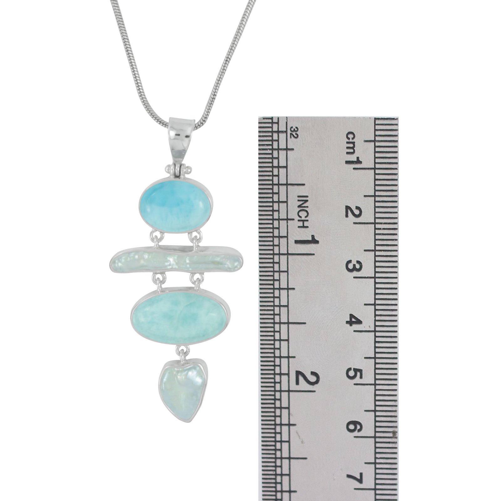 Sterling Silver Pendant With Larimar Oval & Pearl