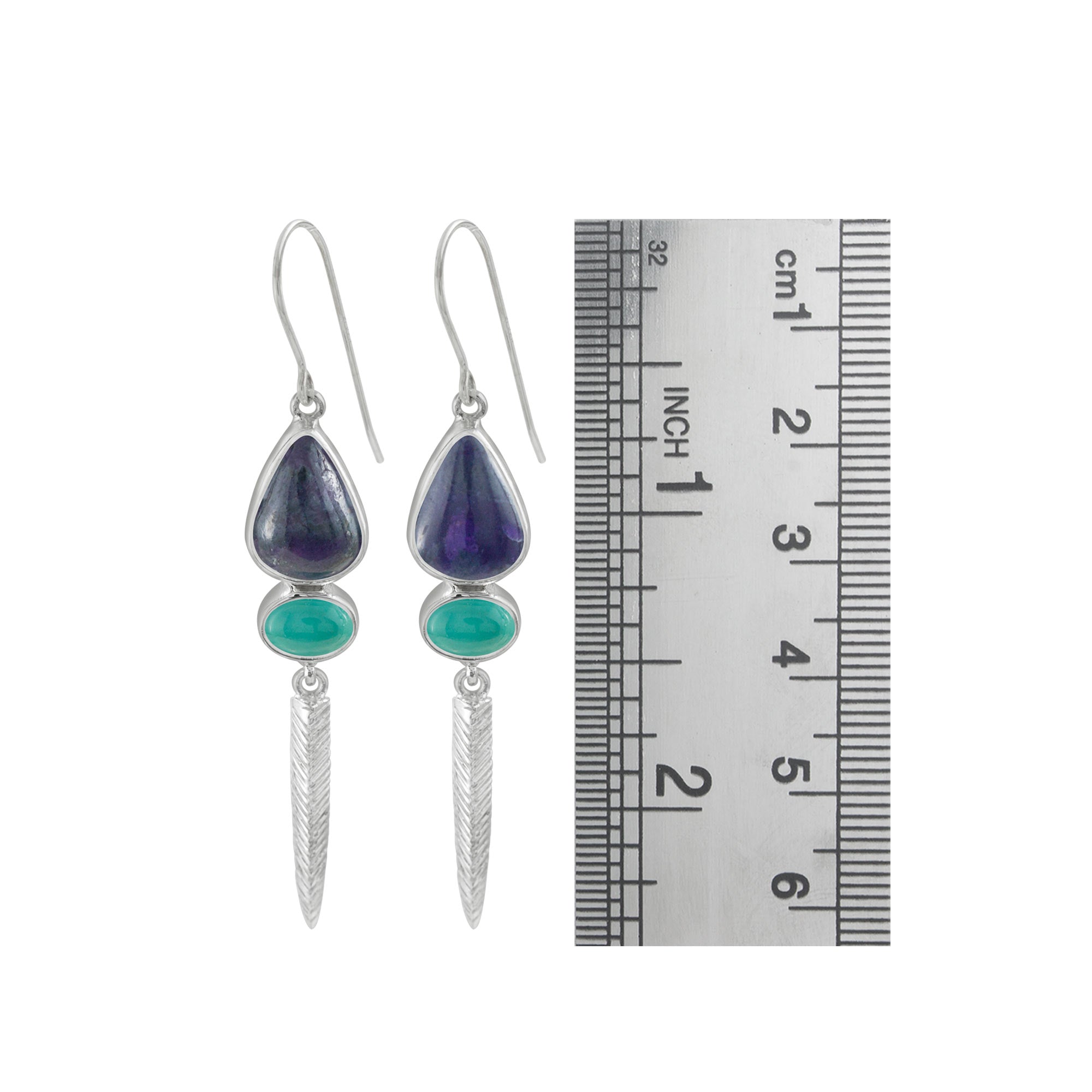 Sterling Silver Earring With Turqouise Oval, Sugilate Pear
