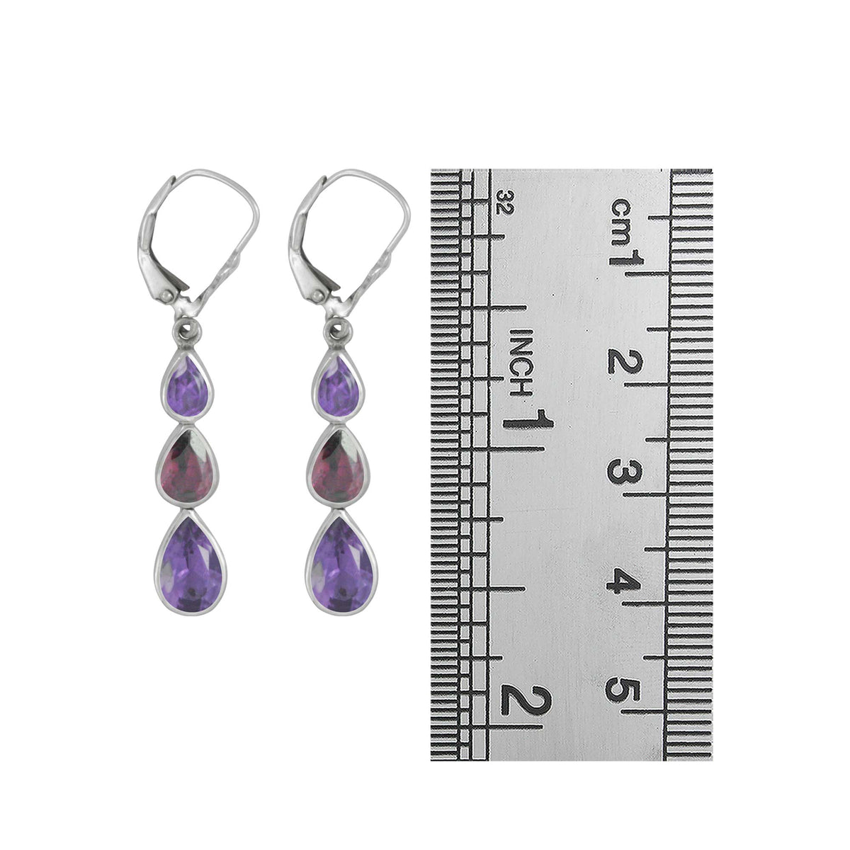 Sterling Silver Earring Euro Back With 3 Pear Stones