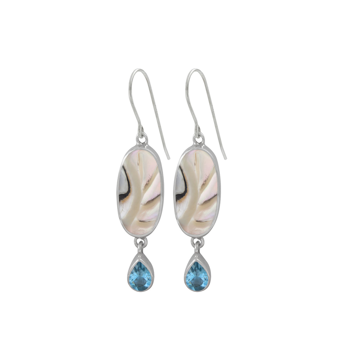 Sterling Silver Earring With Shell Nautilas Oval, Blue Topaz Pear Facet