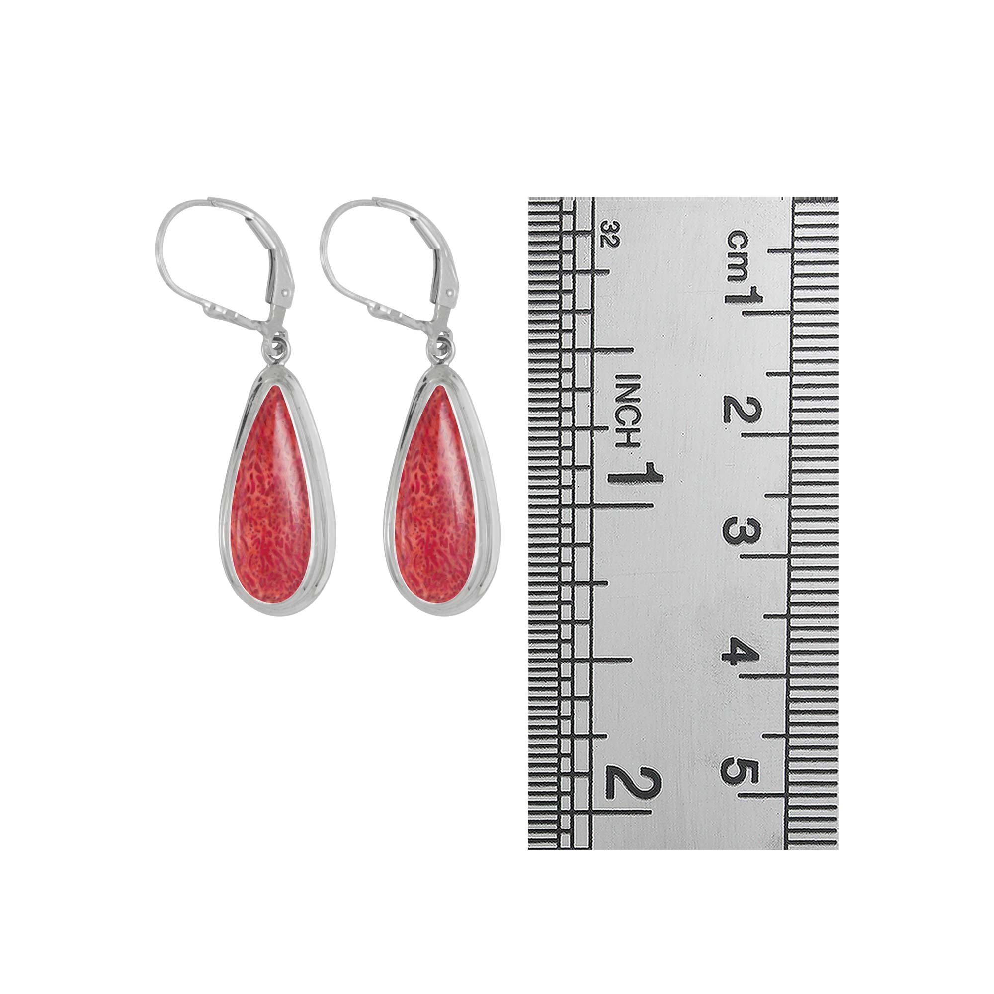 Sterling Silver Earring With Sponge Coral Pear Drop