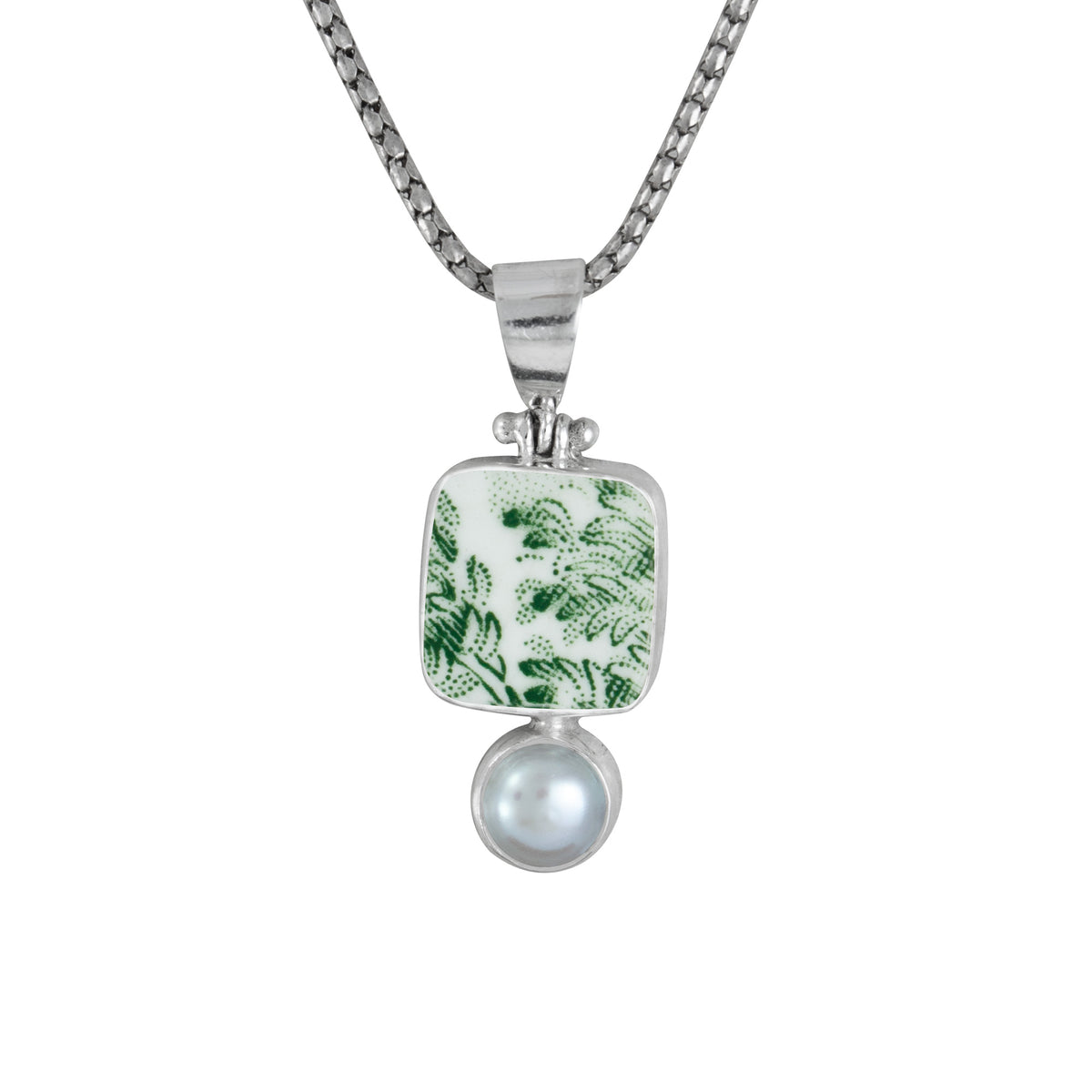 Silver Pendant With Pottery And Pearl