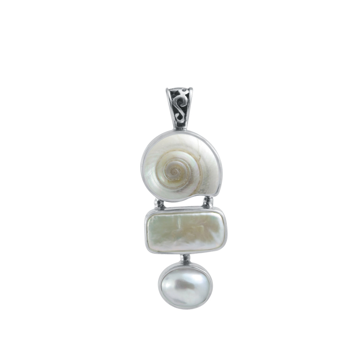 Sterling Silver Pendant With Shell Malabar Turbos And Pearl
