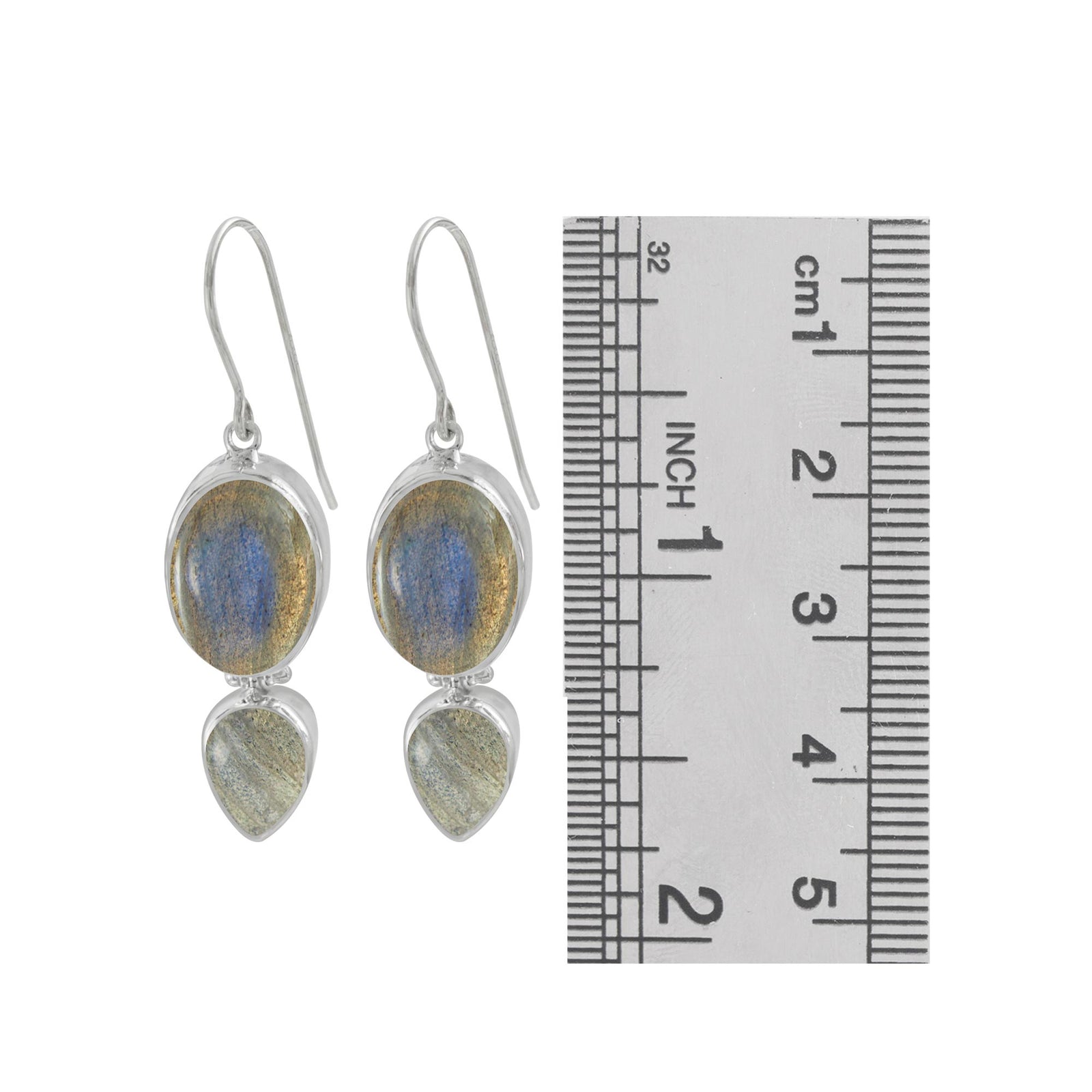 Sterling Silver With Labrodirite Oval And Pear