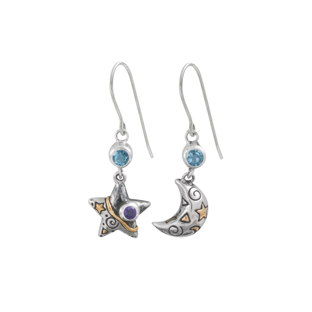 Sterling Silver Earring Gallaxy Collection With Round Stone Star ,Moon Component