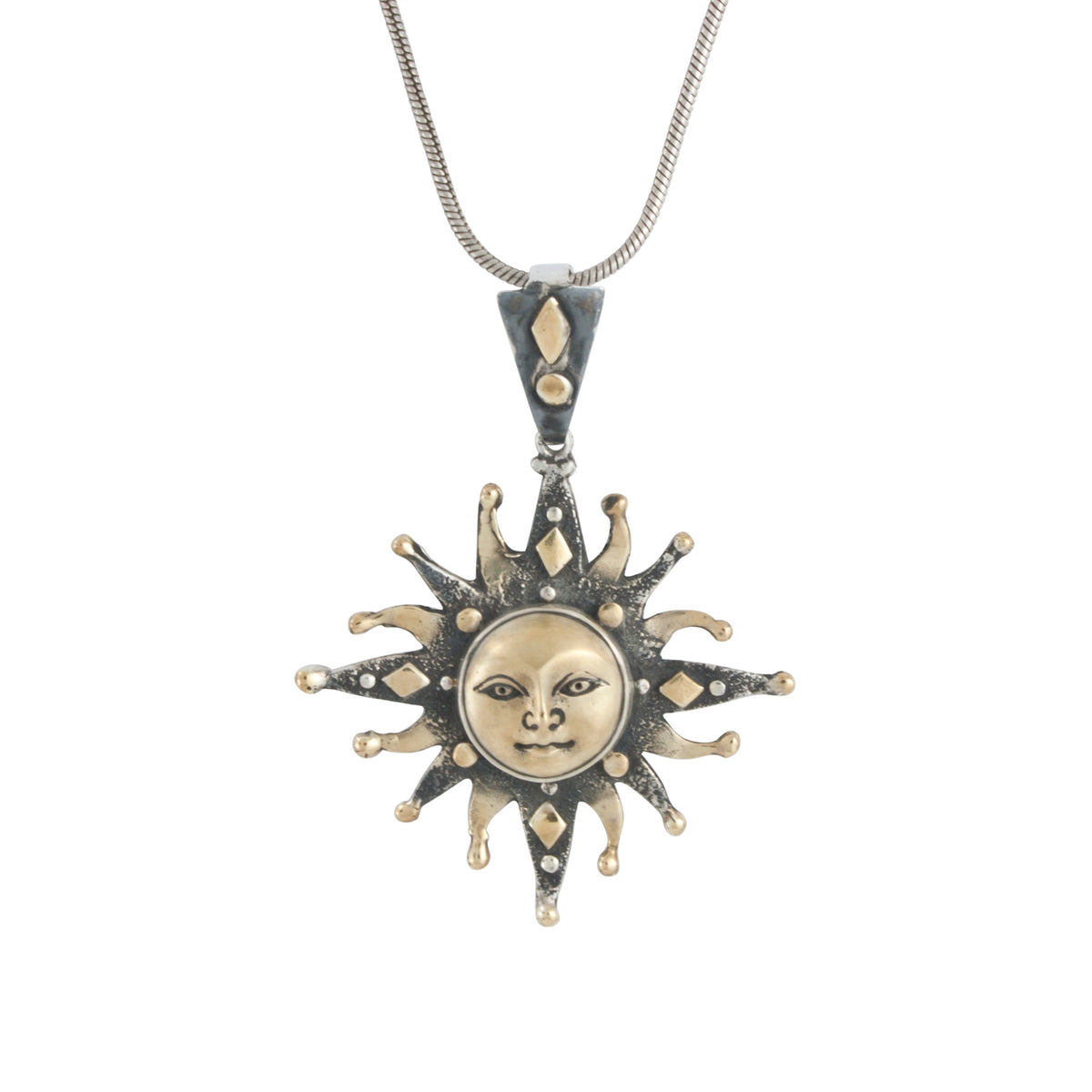 Sterling Silver Mini Gold Sunface Pendant