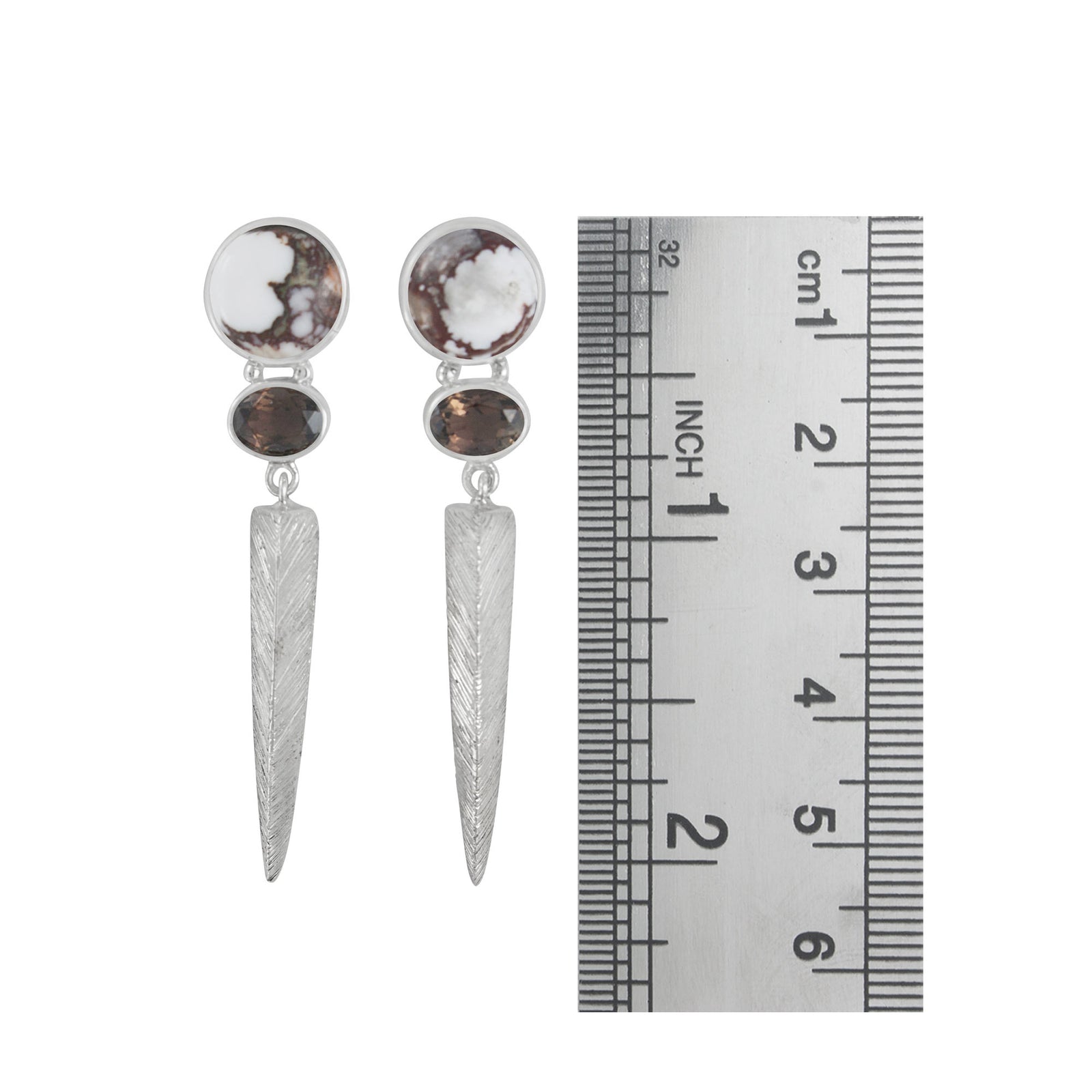 White Buffaloe Turqoise and Smokey Quartz Earring