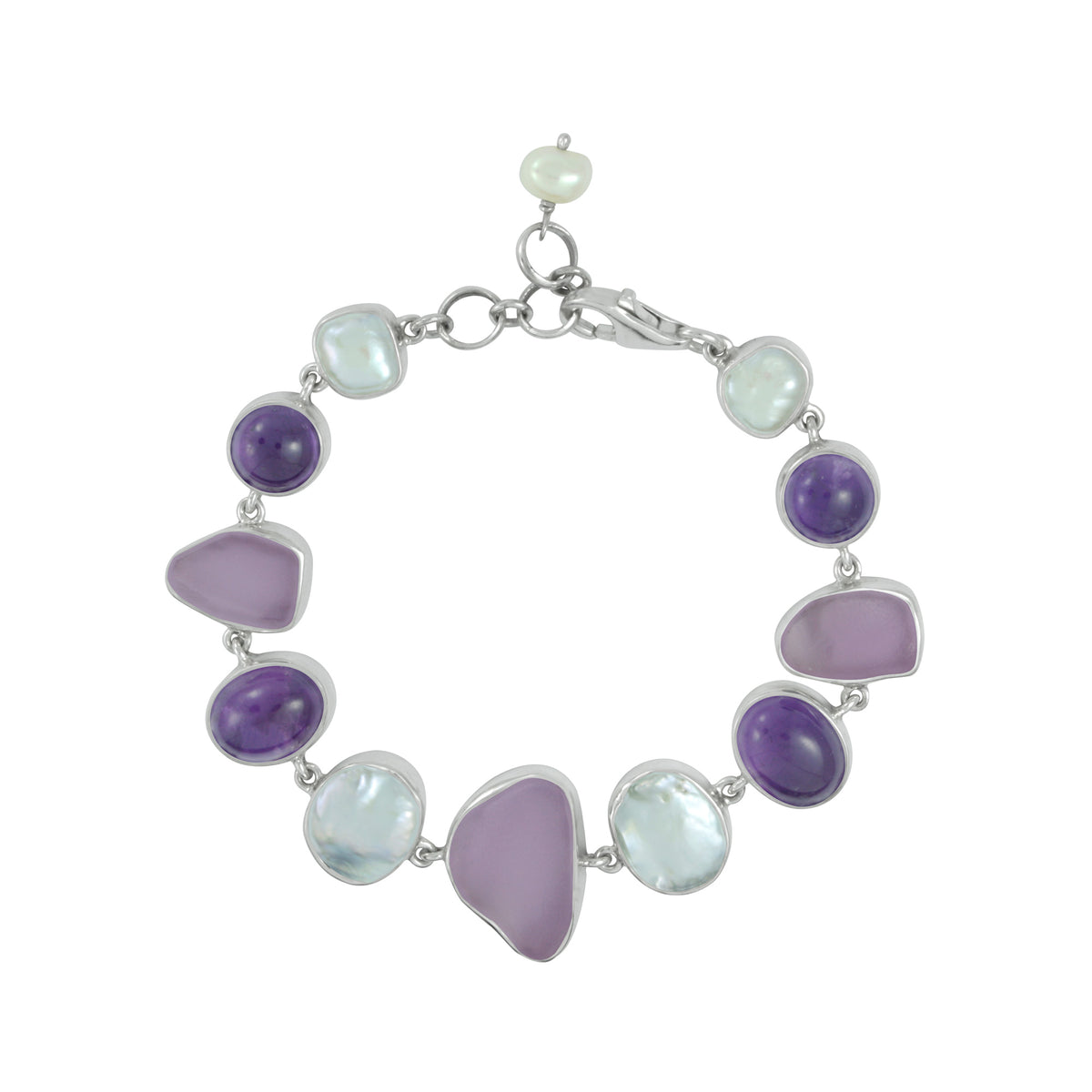 Lavender Sea Glass Bracelet with Amethyst &amp; Pearls