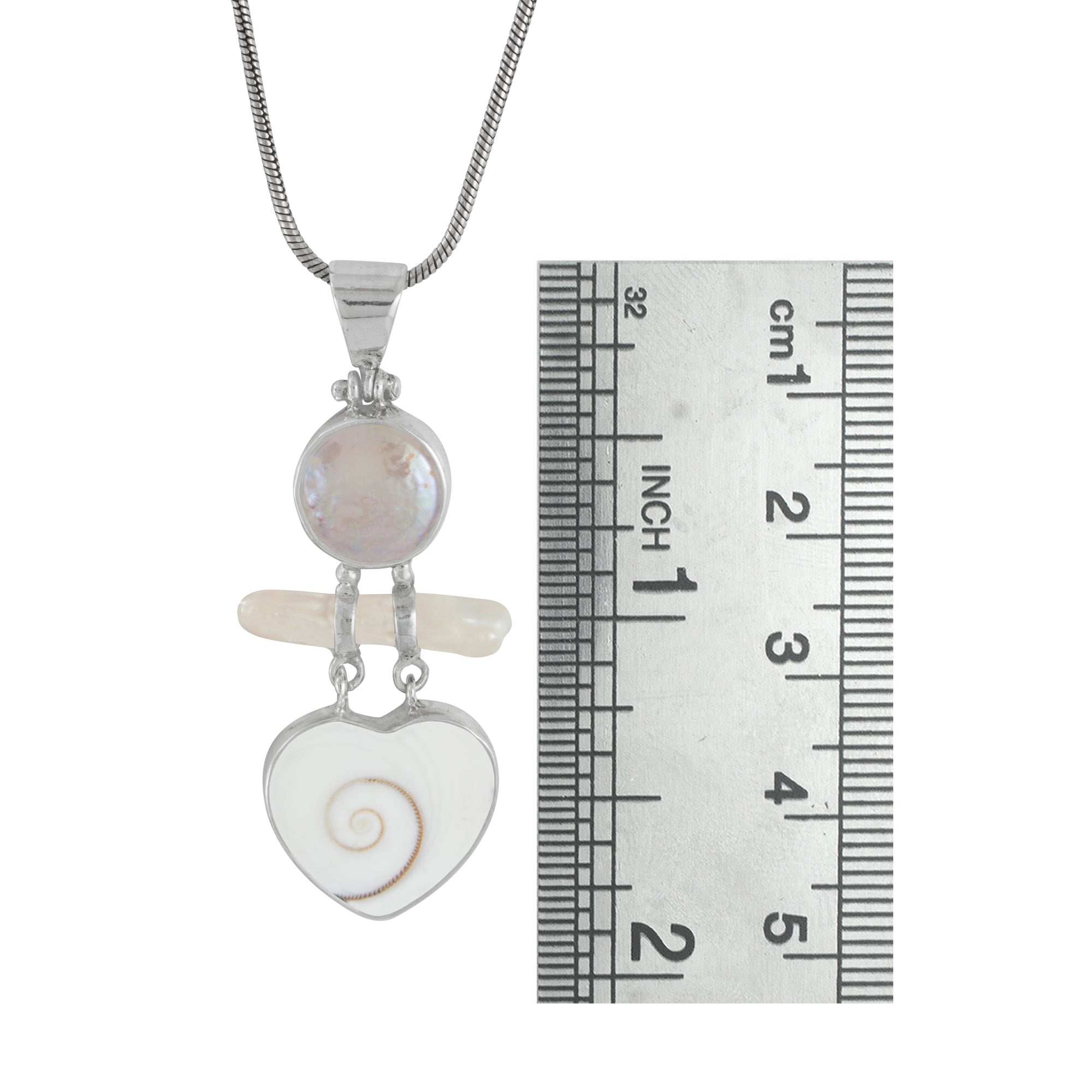 Sterling Silver Pendant With Pearl, Shell Spiral Heart