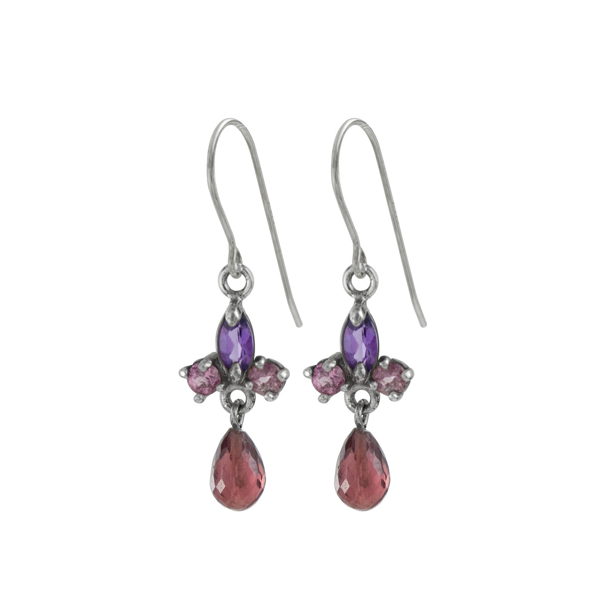 Sterling Silver ME Flower Call Bar Earring With Marquise And Round Stone