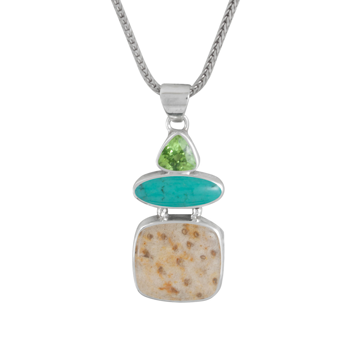 Turquoise and Fossil Palm Pendant