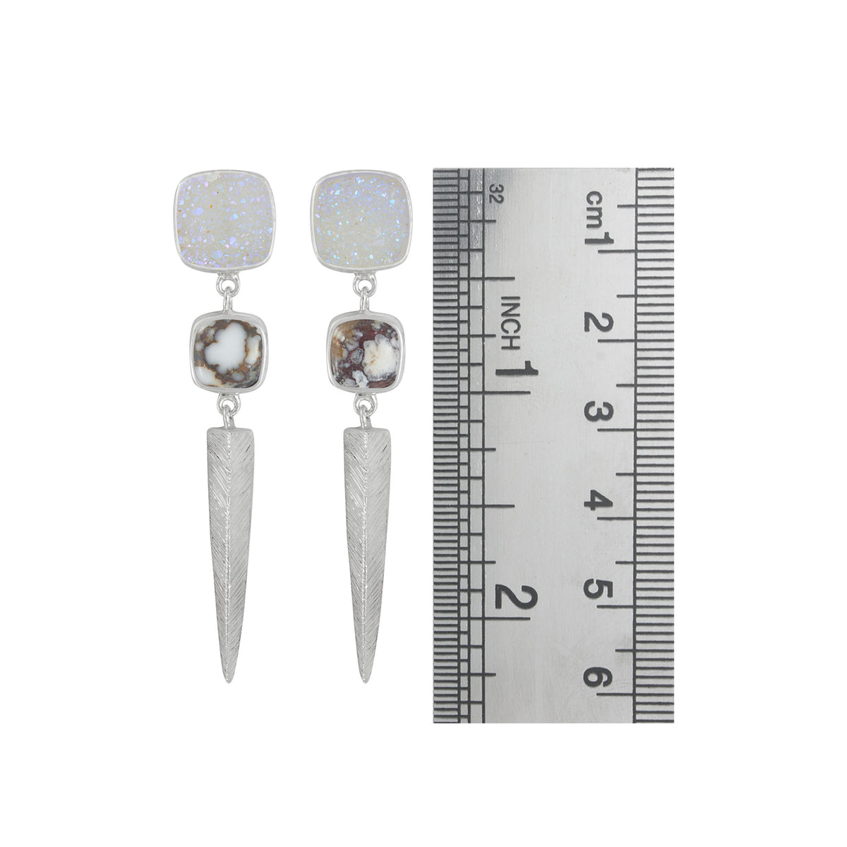 Fabulous Druzy &amp; White Buffalo Turqoise Earring With Spike Drop