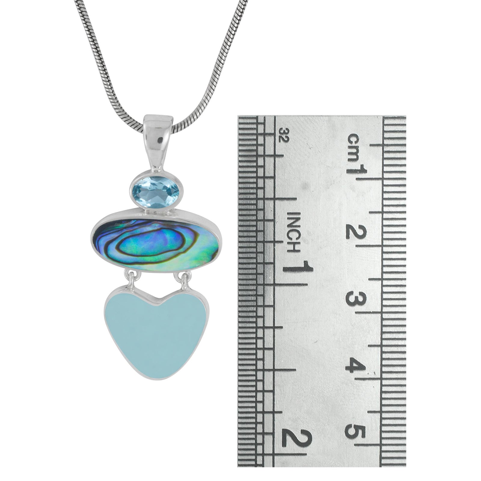 Sterling Silver Pendant With Blue Topaz Oval, Paua Blue Topaz, Sea Glass Aqua