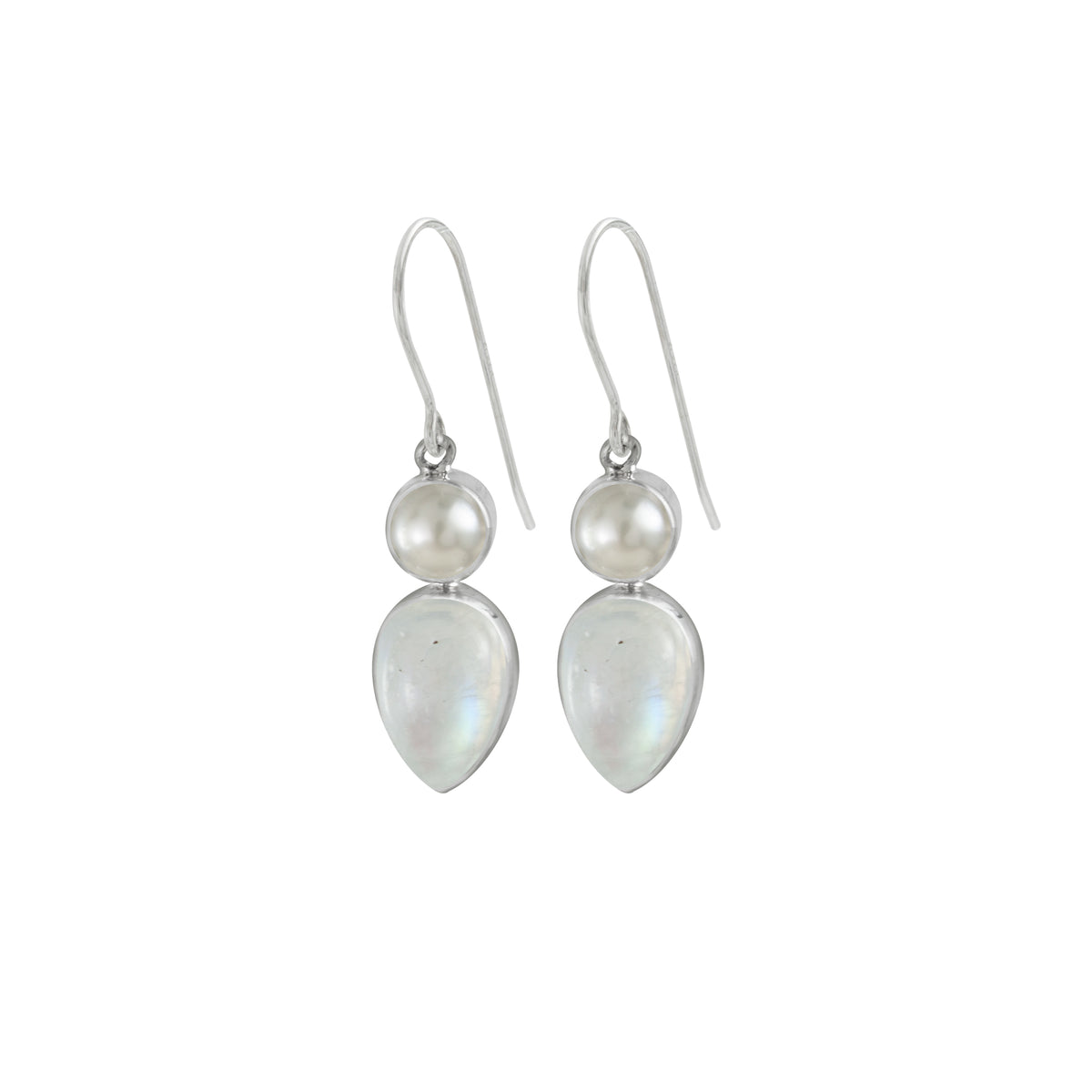 Sterling Silver Earring With Pearl, Rainbowmoon Stone Pear Cabishon