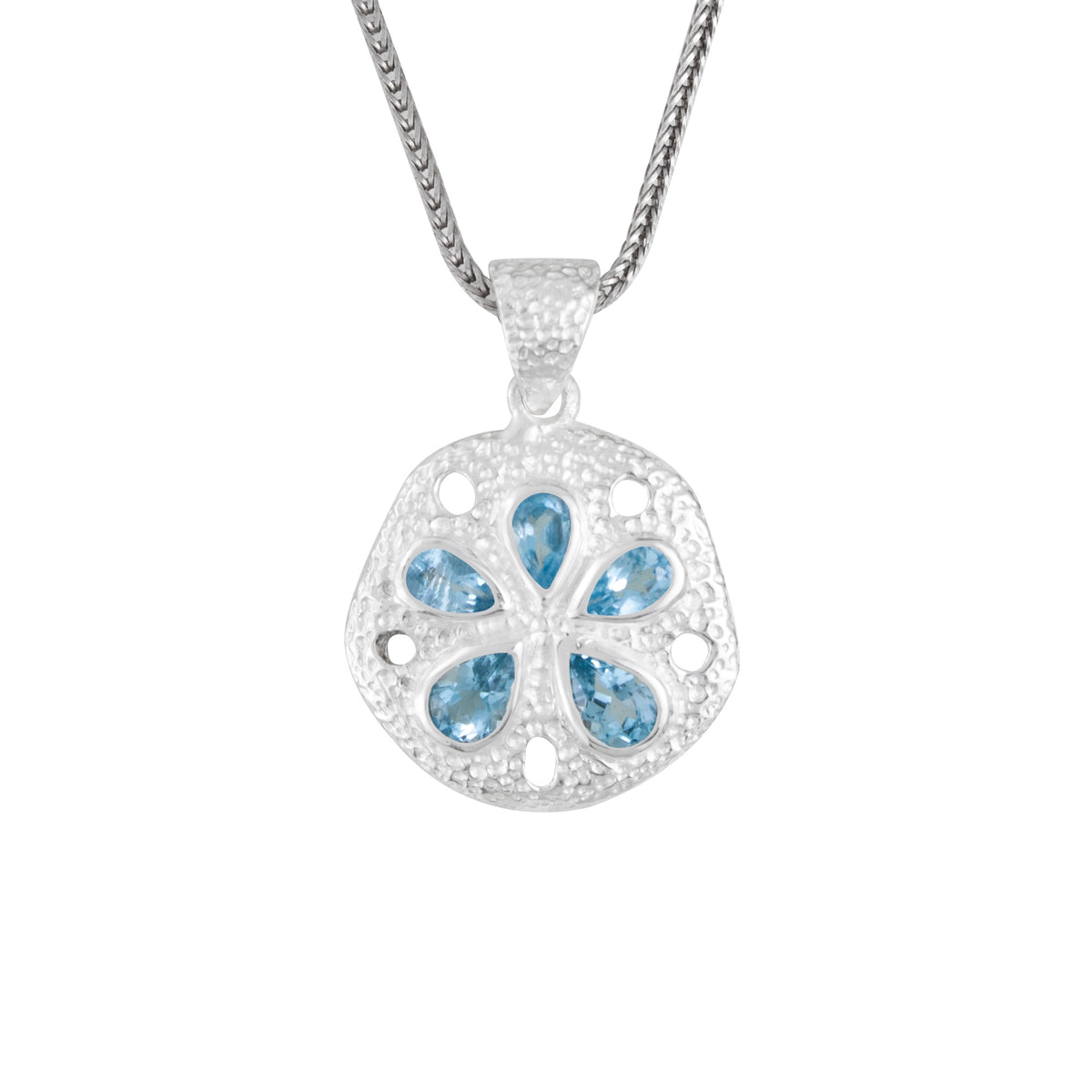 Sterling Silver Biscuit Component Pendant With Blue Topaz Pear Facet