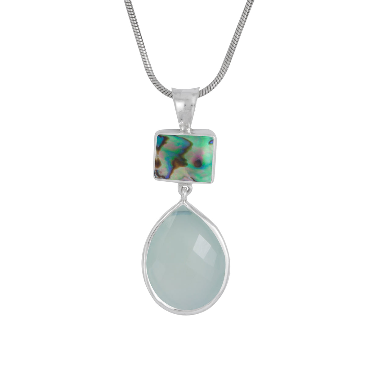 Sterling Silver Pendant With Paua Rectangle, Chalcidny Tear Drop