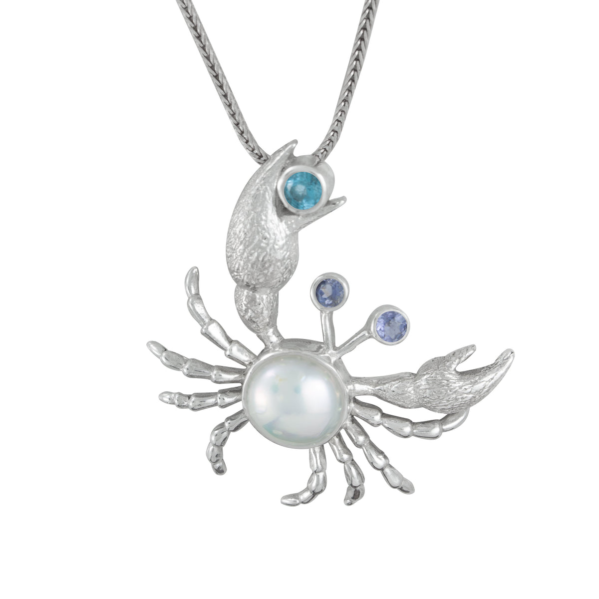 Silver Crab Pendant with Pearl and Gemstones