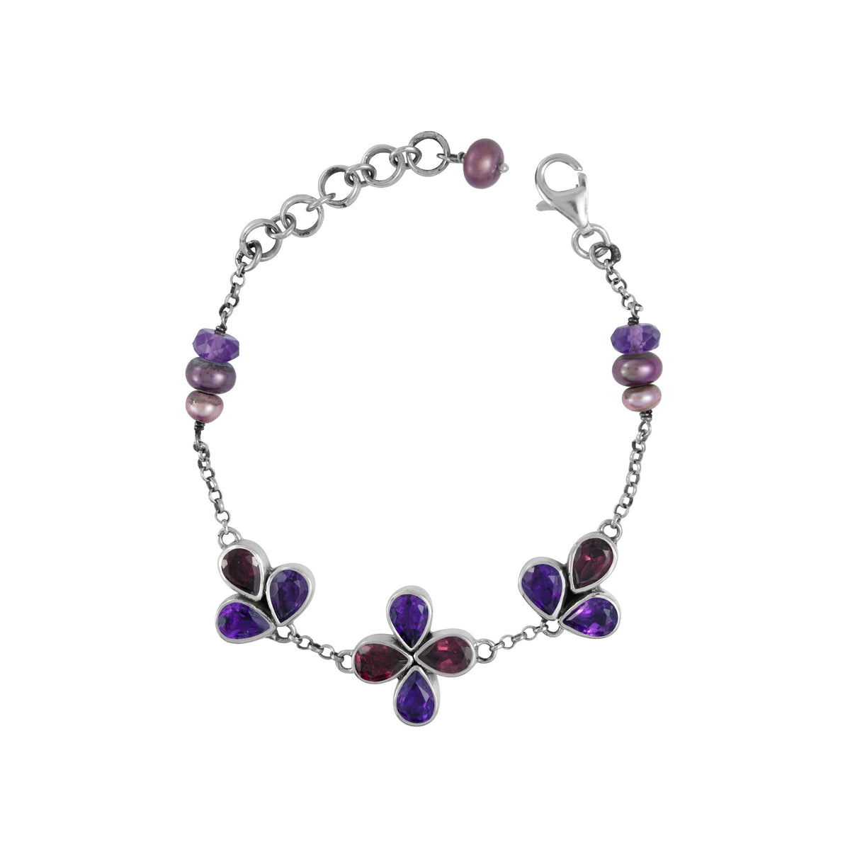 Sterling Silver Bracelet With Beads Collection Clover Design
