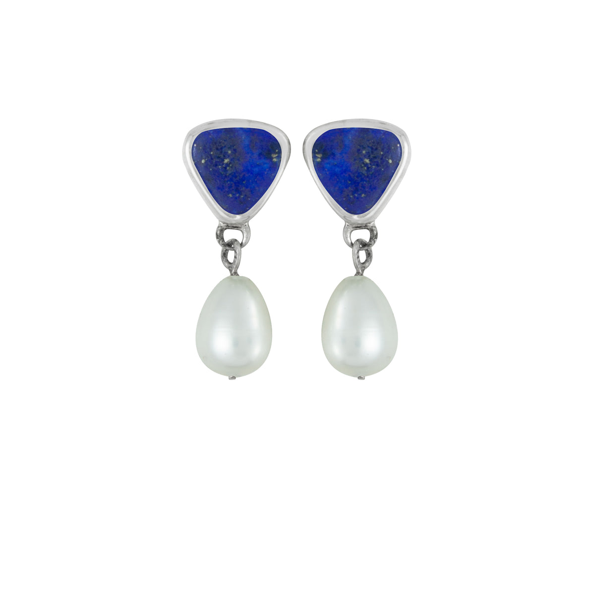 Sterling Silver Earring With  Lapis Triangle, Pearl Drop