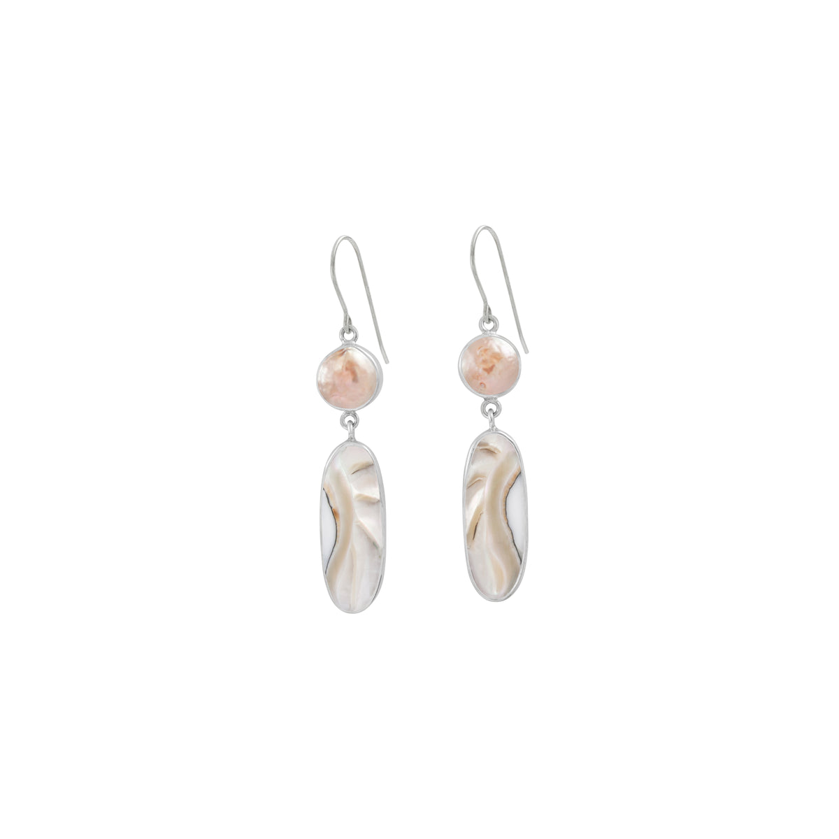Sterling Silver Earring With Pearl, Shell Nautilas Oval