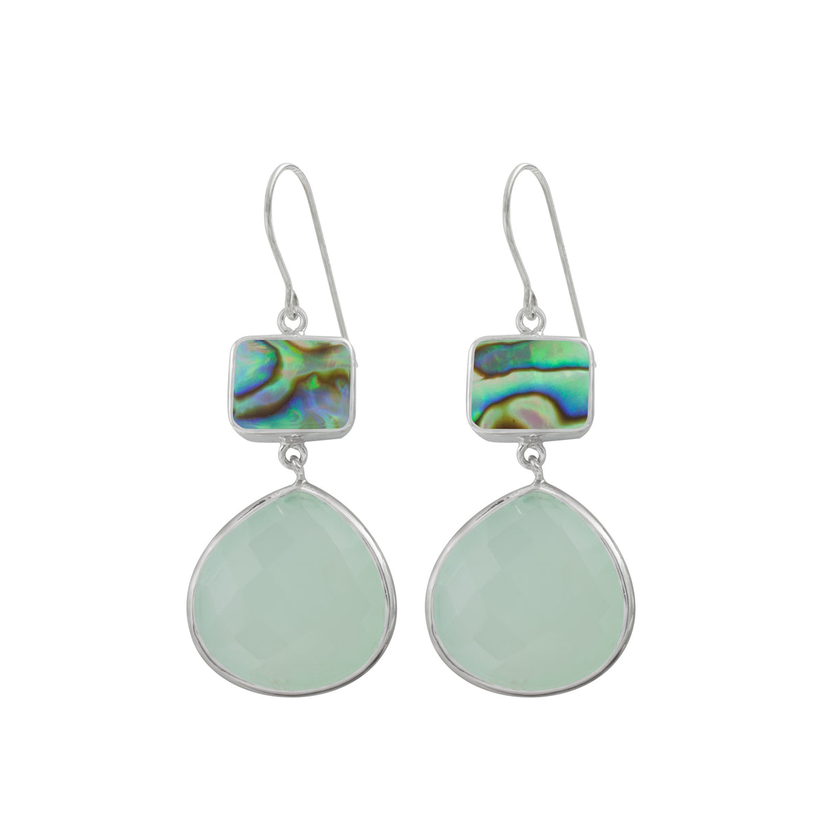 Sterling Silver Earring With Paua Rectangle,  Bead Chalcidony Tear Drop