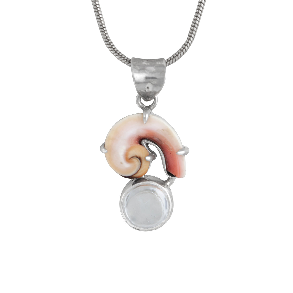 Sterling Silver Pendant With Shell Spiral And Pearl
