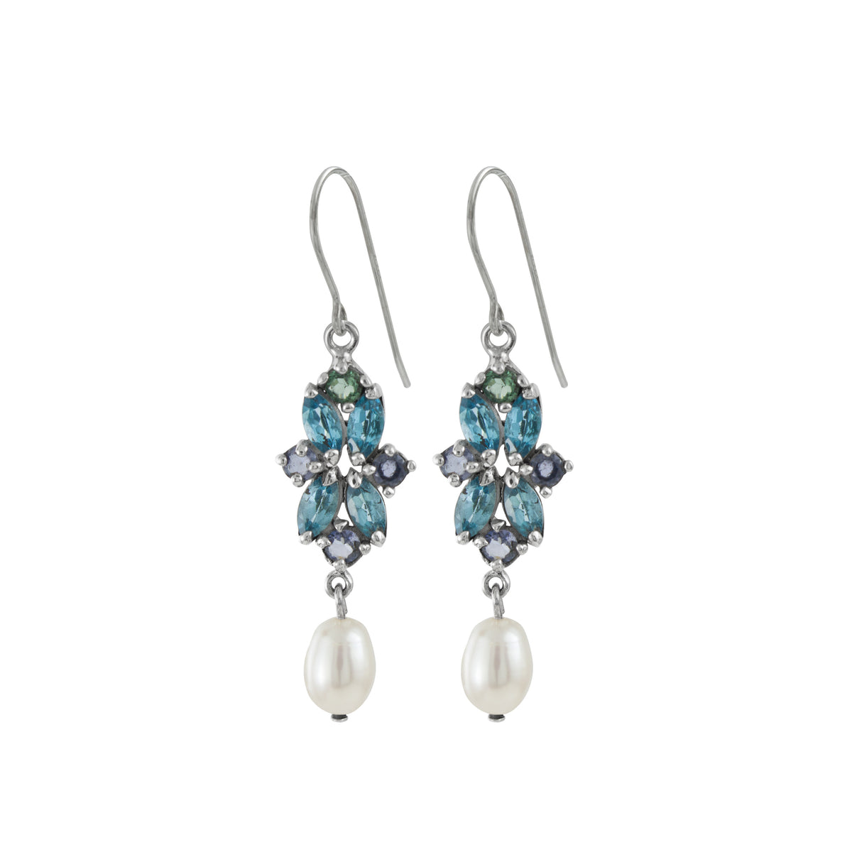 Sterling Silver Marquise Flower Earring With Round Stone