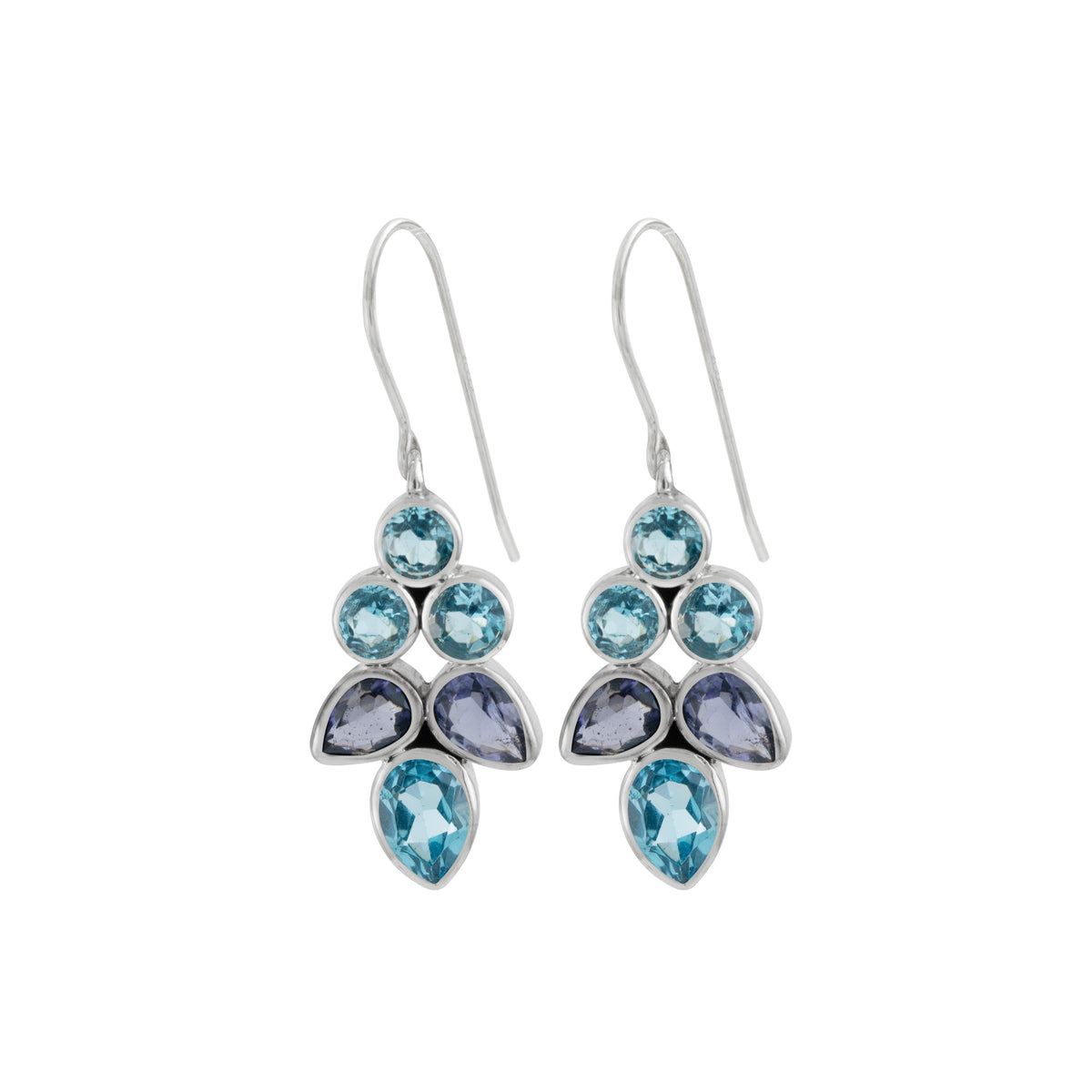 Sterling Silver Earring With  Iolite &amp; Blue Topaz Pear Facet