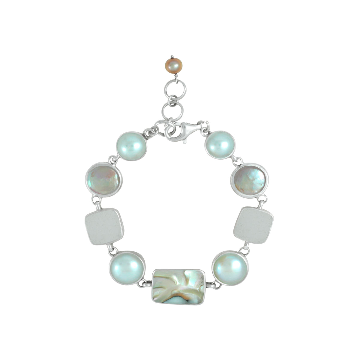 Sterling Silver Bracelet With Sea Glass White, Shell Nautilas