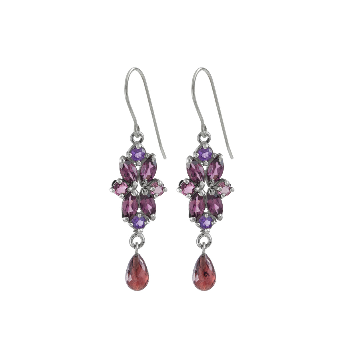 Sterling Silver Marquise Flower Earring With Round Stone
