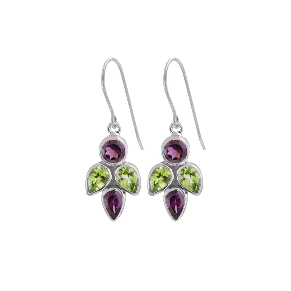 Silver Earring With Garnet And Peridot Stones