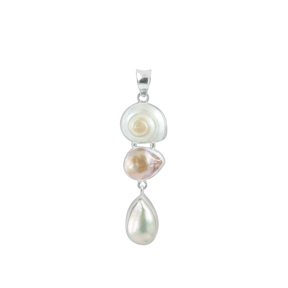 Sterling Silver Pendant With Pearl, Shell Malabar Turbos