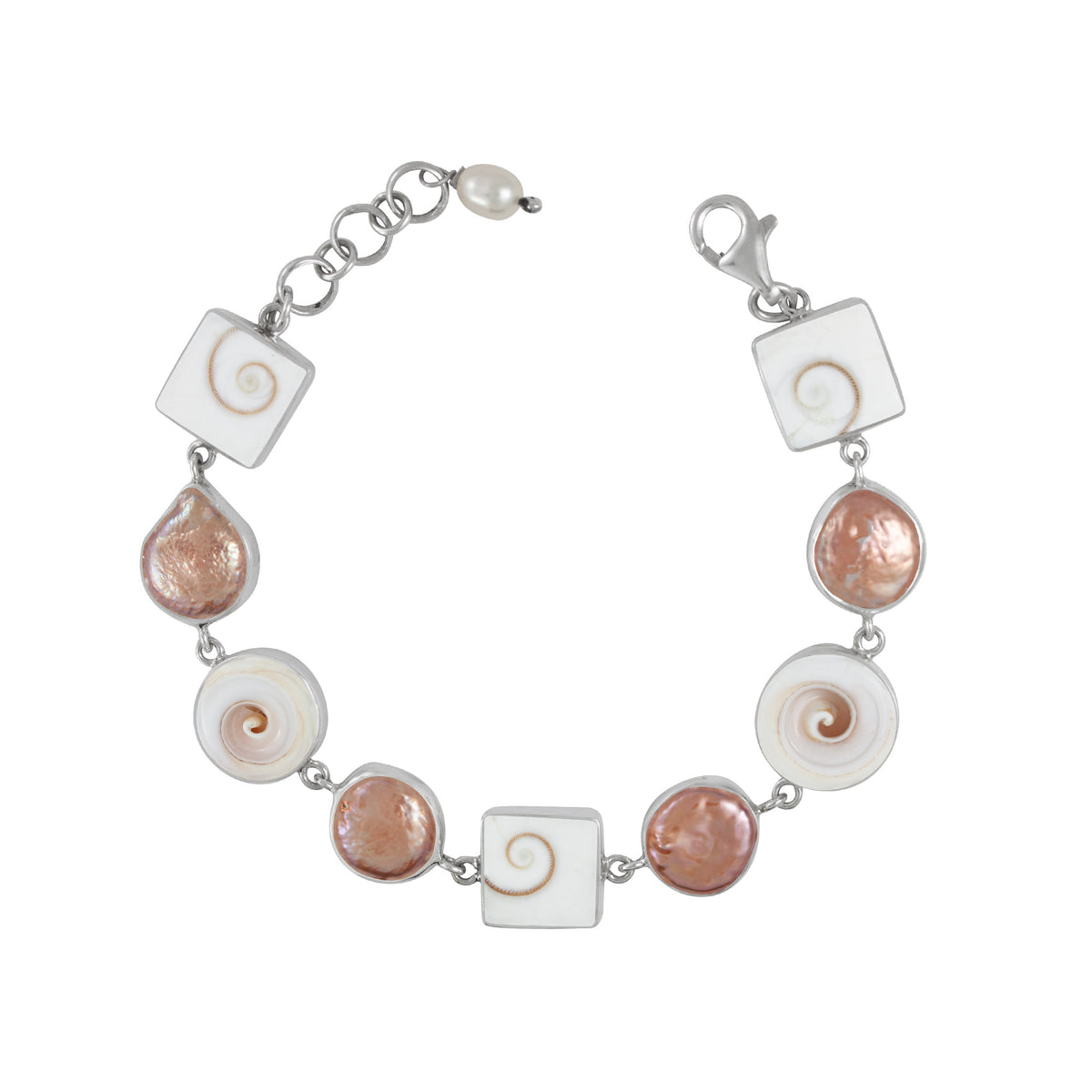 Sterling Silver Bracelet With Pearl, Shell Spiral
