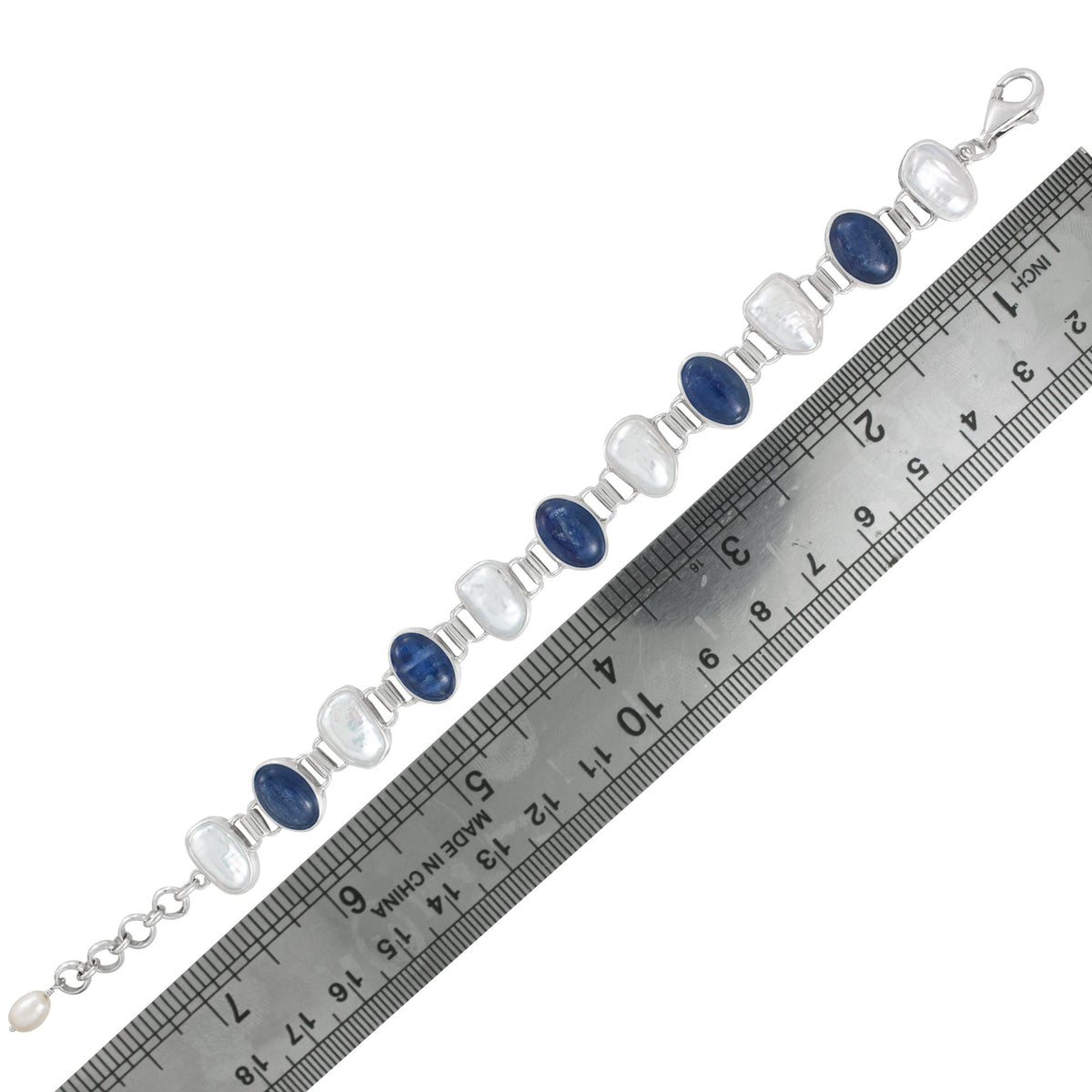 Silver Bracelet With Pearl And Kyanite