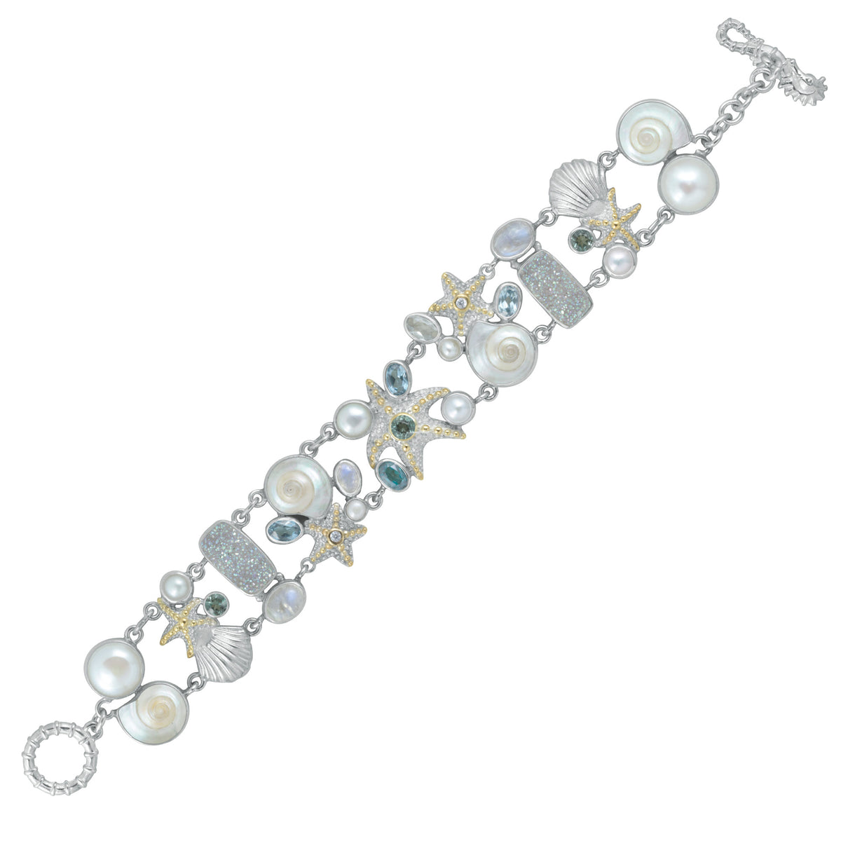 Sterling Silver Bracelet Sea Shell Component  With Opal Druzy And Multi Stones