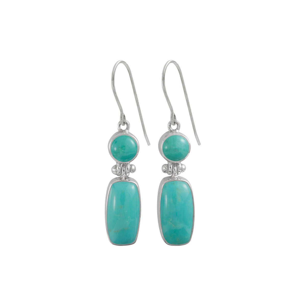 Sterling Silver Earring With Turquoise Round And Rectangle Stone