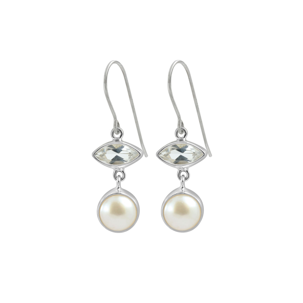 Sterling Silver With White Topaz Marquoise Facet, Pearl Round
