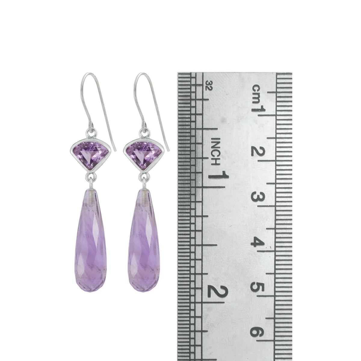 Sterling Silver Earring With Amethyst Fan &amp; Brio Drop