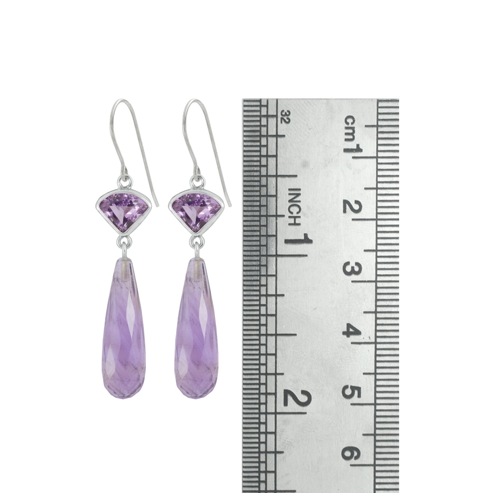 Sterling Silver Earring With Amethyst Fan & Brio Drop