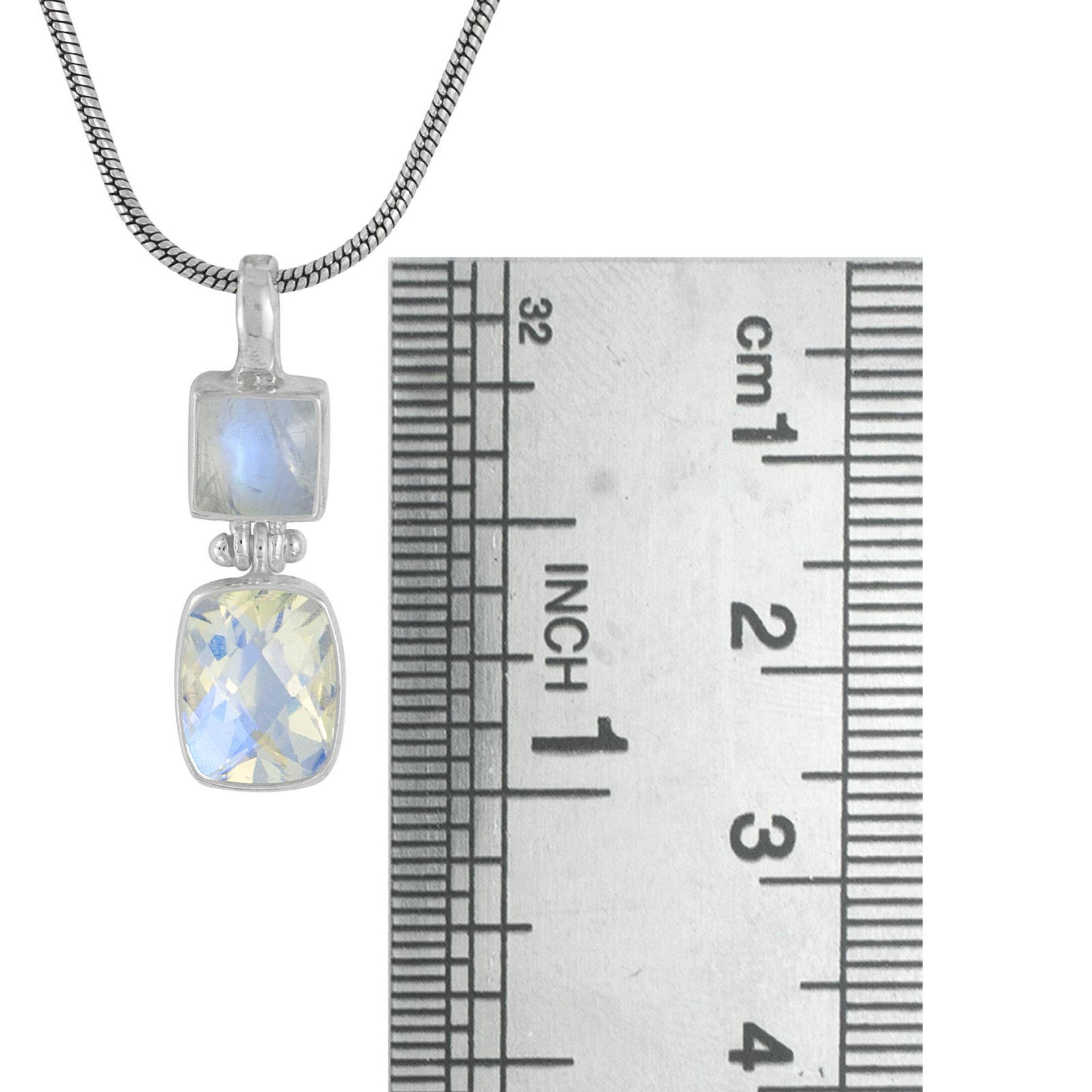 Sterling Silver Pendant With 2 Rainbow Moonstone