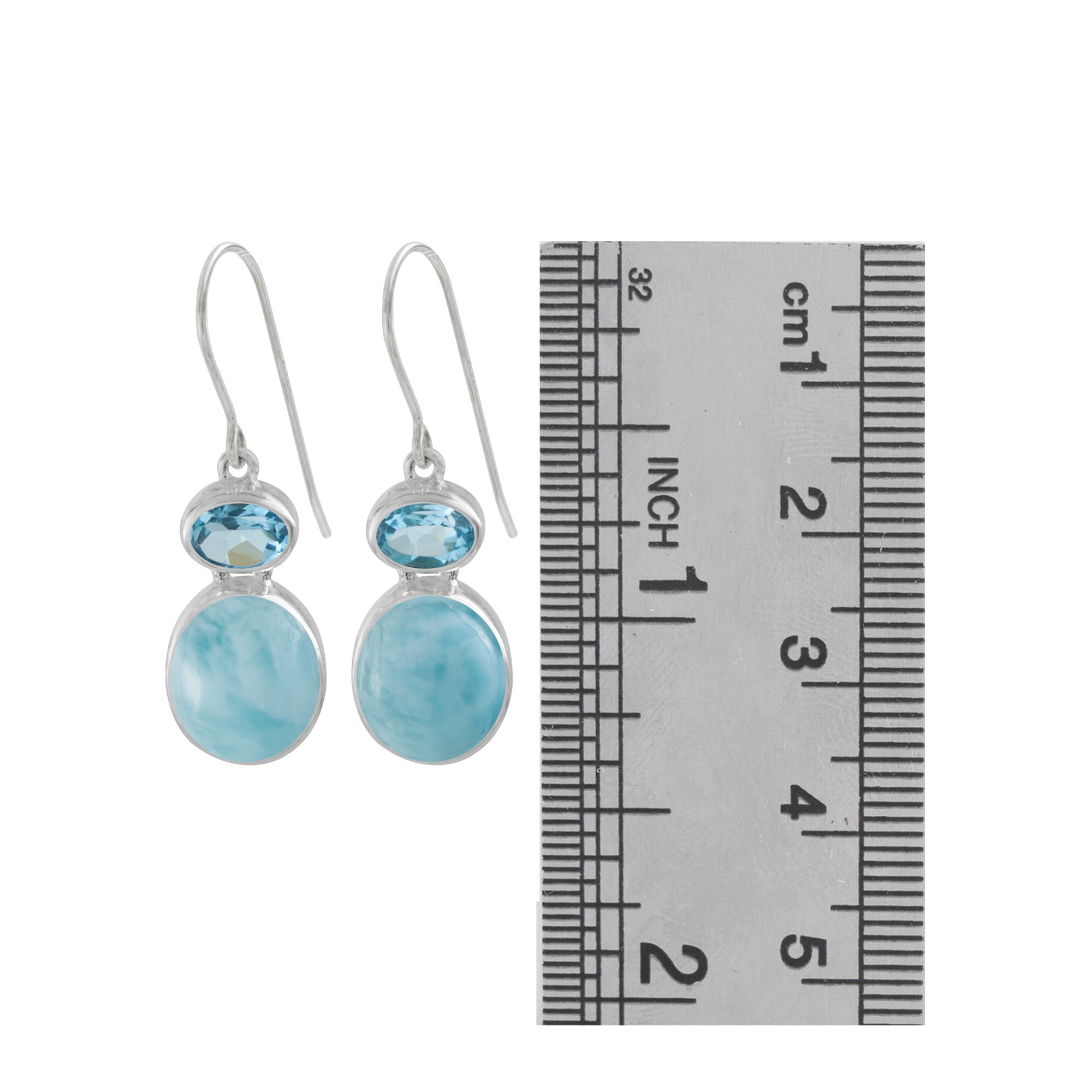 Sterling Silver Earring With Blue Topaz Oval Facet, Larimar Oval