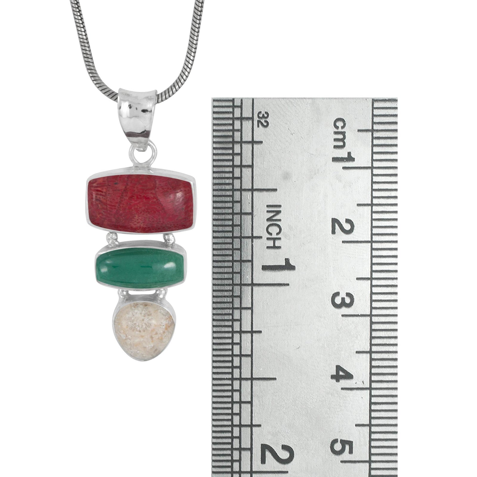 Sterling Silver Pendant With Sponge Coral, Turquoise Rectangle, Palm