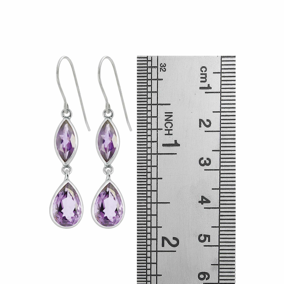 Sterling Silver Earring With Amethyst Marquis &amp; Pear Drop