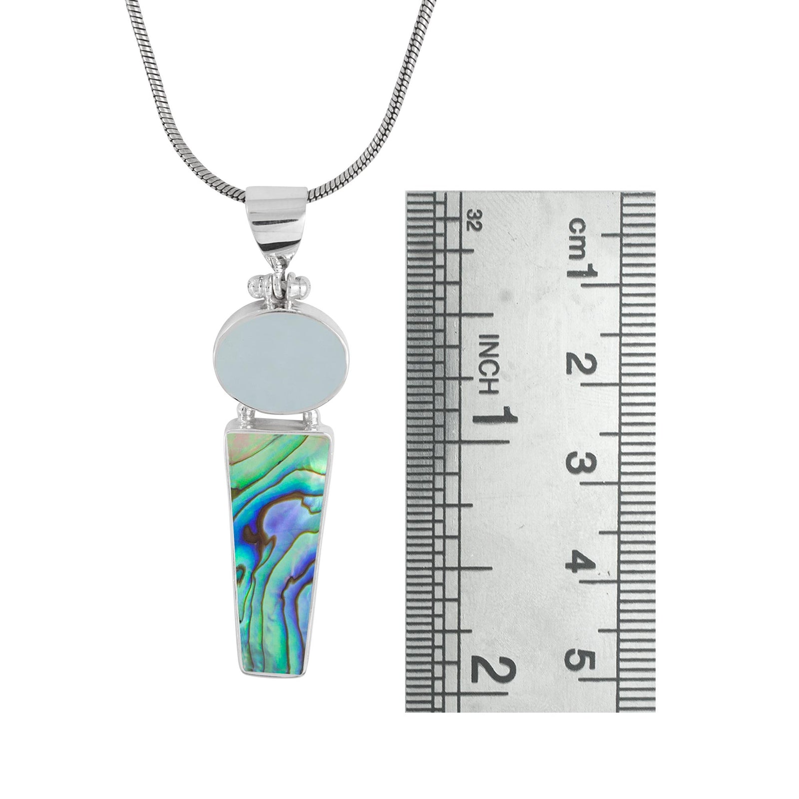 Sterling Silver Pendant With Sea Glass Aqua And Paua Rectangle Drop