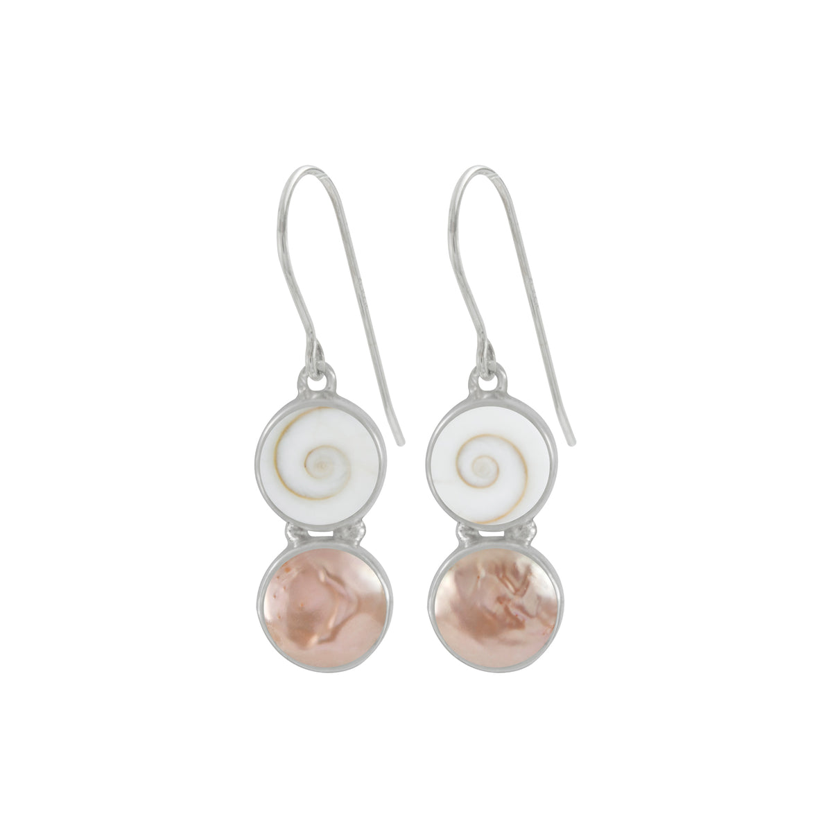 Sterling Silver Earring With Shell Spiral And Pearl Coin Peach