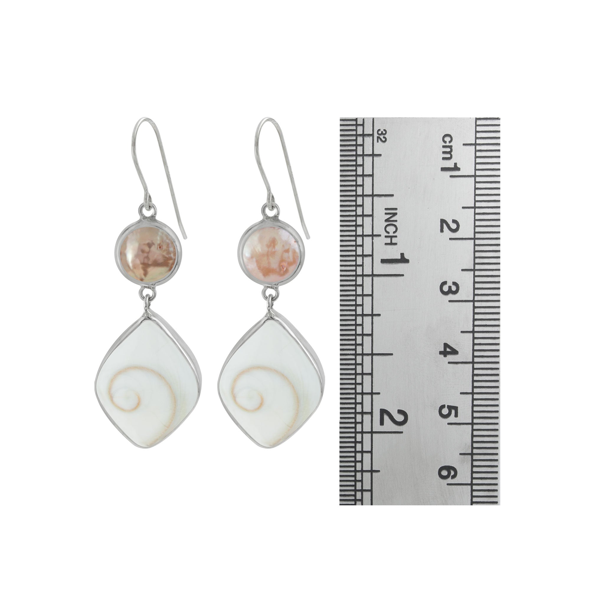 Sterling Silver Earring With Pearl Coin Peach, Shell Spiral Kite