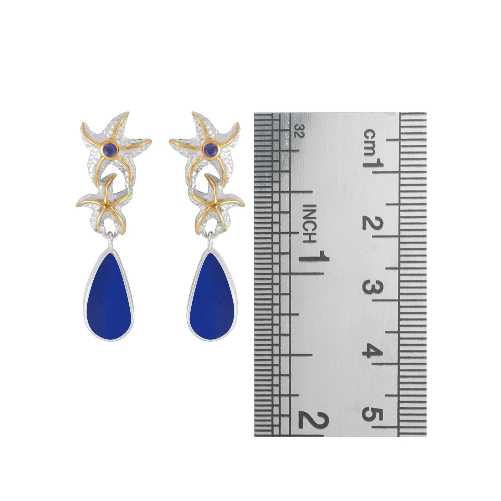 Sterling Silver Earring Star Component With Sea Glass, Stone Round Facet