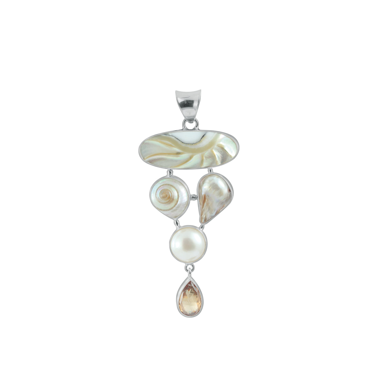 Sterling Silver Pendant With Pearls, Shell Nautilas Oval