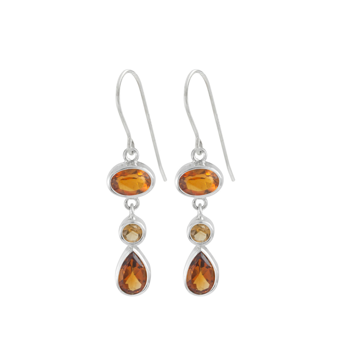 Sterling Silver Earring With Round And Oval Stone