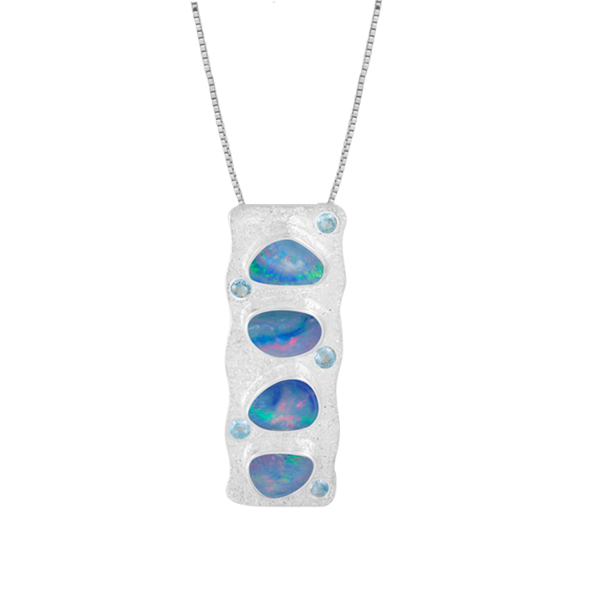 Sterling Silver Necklace With Blue Topaz Round Facet, Opal Free Form
